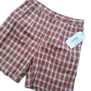 Vintage NWT Kikomo Linen Blend Red Plaid Shorts Retro 90s Y2K Size 34 7" Inseam